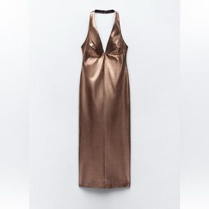 Zara Metallic Halter Dress S NWT